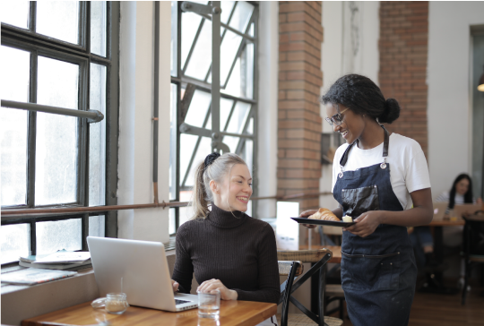 restaurant employee serving customer